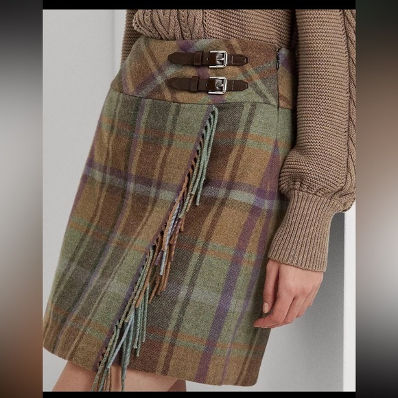 Lauren Ralph Lauren Women’s Plaid Fringe Trim Tweed Mini Skirt - Picture 3 of 16
